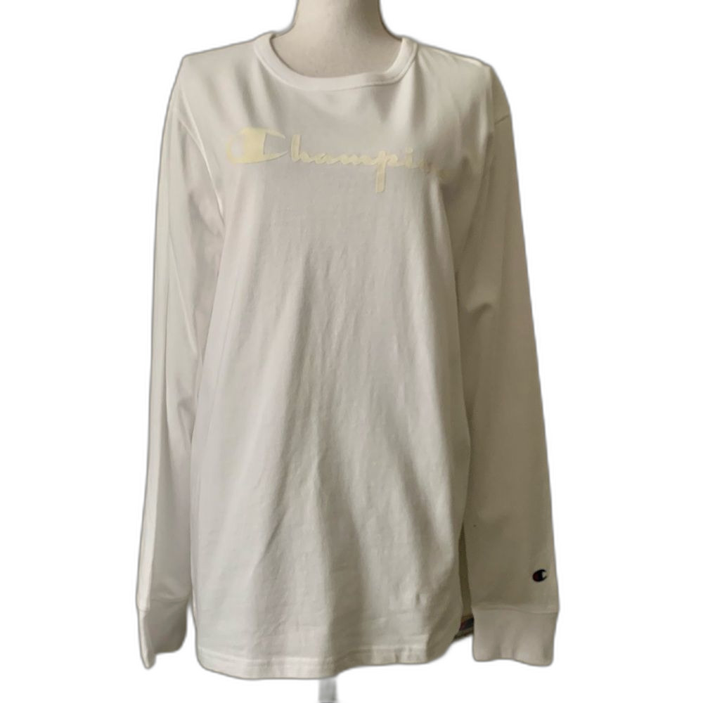 NWT Champion Boyfriend Long Sleeve Logo Shirt White Size Large